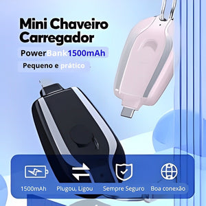 Carregador Mini e Portátil para Chaveiro 1500mAh – Ideal para Emergências