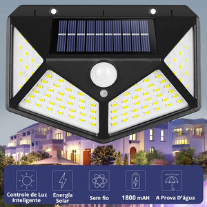 Luminária Solar Jardim 100 Led Com Sensor Presença Lampadas