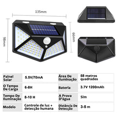 Luminária Solar Jardim 100 Led Com Sensor Presença Lampadas