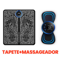 Kit Massageador Alivia Dores Muscular Corpo Cervical Pescoço Lombar + Tapete Massageador de Pés Elétrico Portátil Recarregável EMS